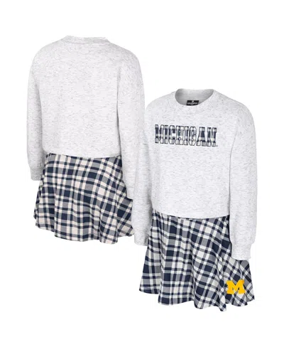 Colosseum Kids' Big Girls 2-piece Gray Michigan Wolverines Marceline Plaid Skirt And Top Set In White