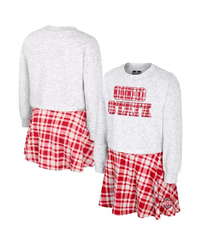 Colosseum Kids' Big Girls 2-piece Gray Ohio State Buckeyes Marceline Plaid Skirt And Top Set In White