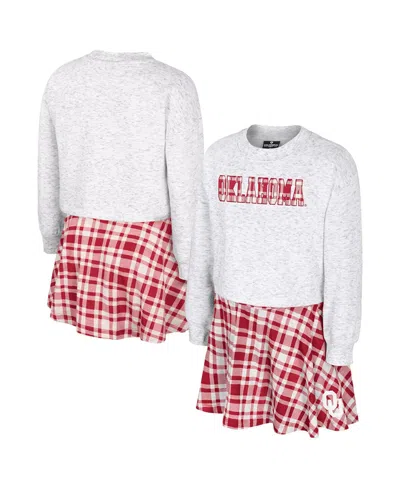Colosseum Kids' Big Girls 2-piece Gray Oklahoma Sooners Marceline Plaid Skirt And Top Set In Red