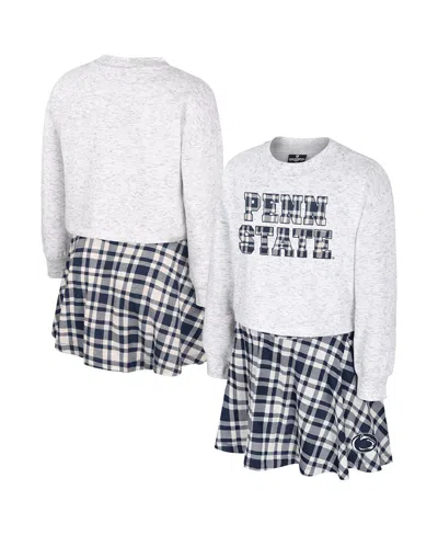 Colosseum Kids' Big Girls 2-piece Gray Penn State Nittany Lions Marceline Plaid Skirt And Top Set