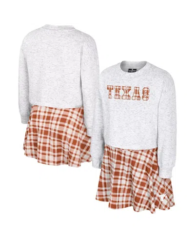 Colosseum Kids' Big Girls 2-piece Gray Texas Longhorns Marceline Plaid Skirt And Top Set In Multi