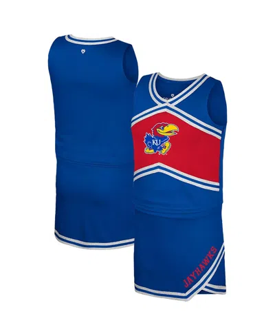 Colosseum Kids' Big Girls 2-piece Royal Kansas Jayhawks Cheerleader Top And Skirt Set In Animal Print