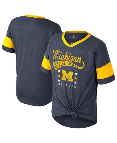 Colosseum Kids' Big Girls Navy Michigan Wolverines Frontier Tie Front T-shirt In Blue