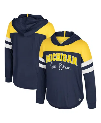 Colosseum Kids' Big Girls Navy Michigan Wolverines Reflection Hoodie Long Sleeve T-shirt In Blue