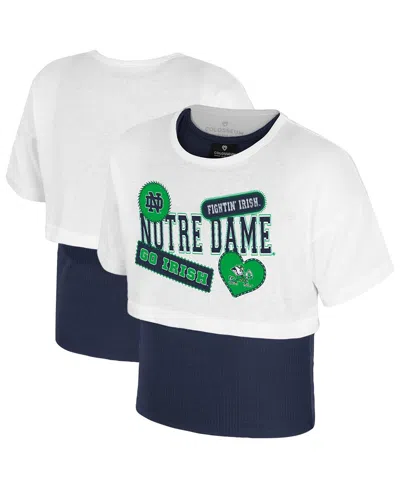 Colosseum Kids' Big Girls White Notre Dame Fighting Irish Gale Cropped 2fer T-shirt