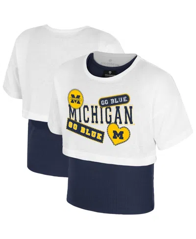 Colosseum Kids' Big Girlsâ White Michigan Wolverines Gale Cropped 2fer Top