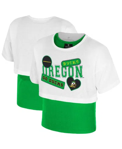 Colosseum Kids' Big Girlsâ White Oregon Ducks Gale Cropped 2fer Top