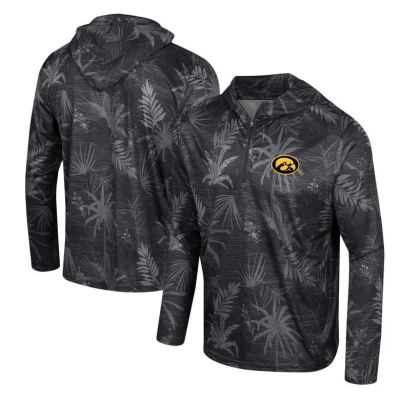 Colosseum Black Iowa Hawkeyes Palms Printed Lightweight Quarter-zip Hooded Top