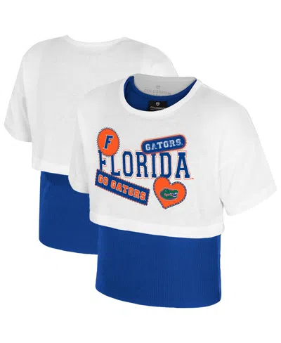 Colosseum Kids' Girl's Big Boys And Girls White Florida Gators Gale Cropped 2fer Top