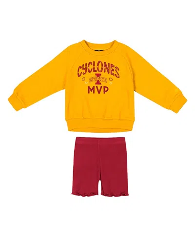 Colosseum Babies' Girls 2-piece Toddler Gold/cardinal Iowa State Cyclones Beta Fleece Sweatshirt And Shorts Set In Yellow