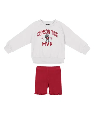 Colosseum Babies' Girls 2-piece Toddler White/crimson Alabama Crimson Tide Beta Fleece Sweatshirt And Shorts Set In Multi