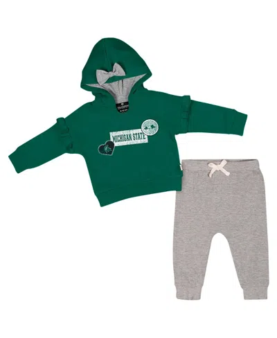 Colosseum Kids' Girls Baby Boys And Girls Green Michigan State Spartans Patches Fleece Pullover Hoodie And Pants Set