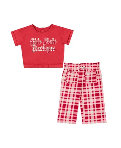 Colosseum Kids' Girls Baby Boys And Girls Scarlet Ohio State Buckeyes Sky Castle Two-piece T-shirt And Pants Set In Multi