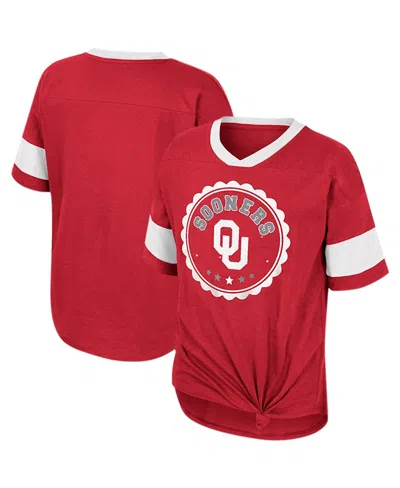 Colosseum Kids' Girls Big Boys And Girls Crimson Oklahoma Sooners Tomika Tie-front V-neck T-shirt
