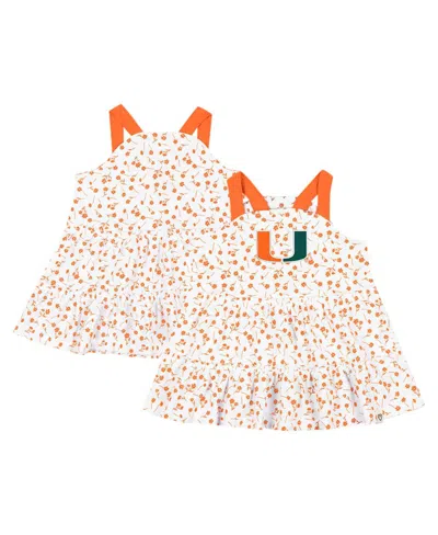 Colosseum Babies' Girls Infant White Miami Hurricanes Robin Floral Dress In Orange