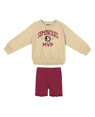 Colosseum Babies' Girls Toddler 2-piece Gold/garnet Florida State Seminoles Beta Fleece Sweatshirt And Shorts Set In Multi