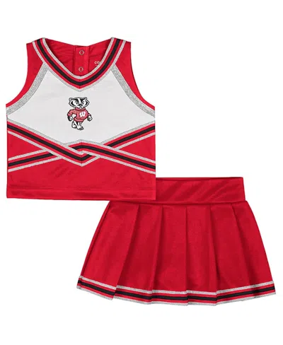 Colosseum Babies' Girls Toddler 2-piece Red Wisconsin Badgers Lollipop Park Cheer Set