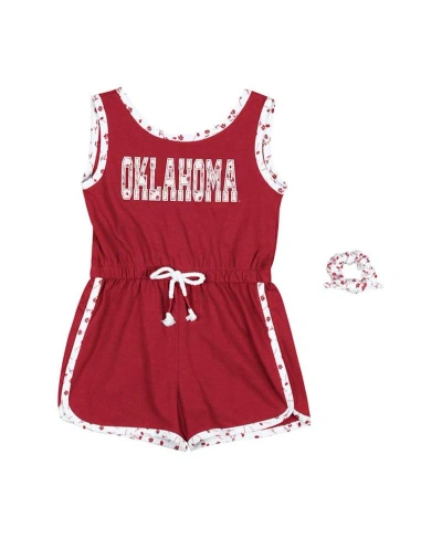 Colosseum Babies' Girls Toddler  Crimson Oklahoma Sooners Scoops Ahoy Floral Romper And Scrunchie Set