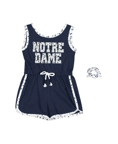 Colosseum Babies' Girls Toddler  Navy Notre Dame Fighting Irish Scoops Ahoy Floral Romper And Scrunchie Set