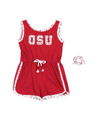 Colosseum Babies' Girls Toddler  Scarlet Ohio State Buckeyes Scoops Ahoy Floral Romper And Scrunchie Set