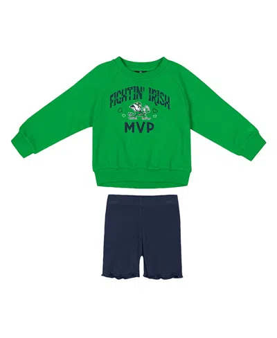 Colosseum Girls Toddler Green/navy Notre Dame Fighting Irish Beta Fleece Sweatshirt And Shorts Set In Green,navy