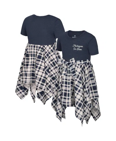 Colosseum Babies' Girls Toddler Navy Michigan Wolverines Marceline Plaid Dress In Blue