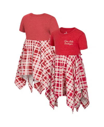 Colosseum Babies' Girls Toddler Scarlet Ohio State Buckeyes Marceline Plaid Dress In Red