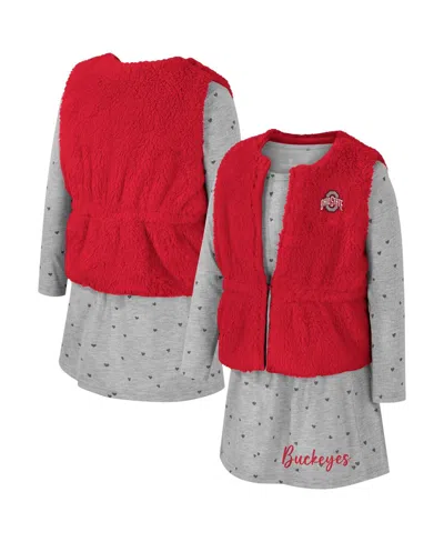 Colosseum Babies' Girls Toddler Scarlet Ohio State Buckeyes Meowing Vest Dress Set