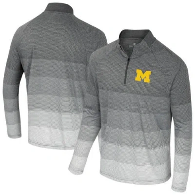 Colosseum Gray Michigan Wolverines Ai Striped Mesh Quarter-zip Raglan Windshirt