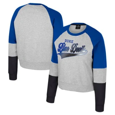 Colosseum Heather Gray Duke Blue Devils Katinka Rhinestone Scoop Neck Pullover Sweatshirt
