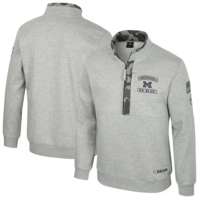 Colosseum Heather Gray Michigan Wolverines Oorah Oht Military Appreciation Fleece Quarter-zip Jacket
