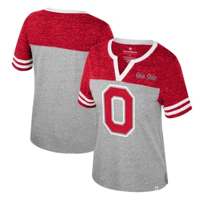 Colosseum Heather Gray Ohio State Buckeyes Kate Colorblock Notch Neck T-shirt