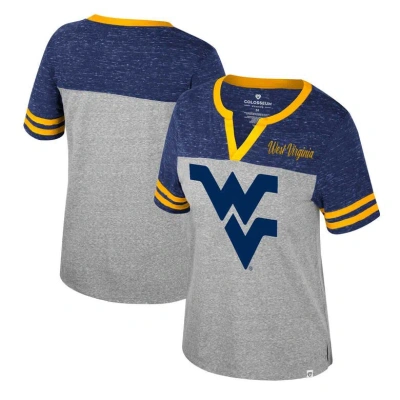 Colosseum Heather Gray West Virginia Mountaineers Kate Colorblock Notch Neck T-shirt