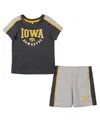 Colosseum Infant Boys And Girls  Black, Heather Gray Iowa Hawkeyes Norman T-shirt And Shorts Set In Black,heather Gray
