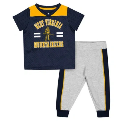 Colosseum Kids' Infant  Navy/heather Gray West Virginia Mountaineers Ka-boot-it Jersey & Pants Set In Blue