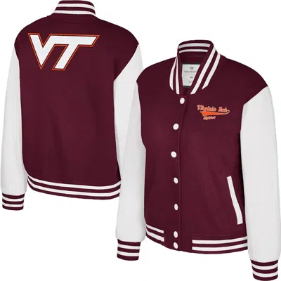 Colosseum Maroon Virginia Tech Hokies French Baguette Full Snap Fleece Jacket In Animal Print