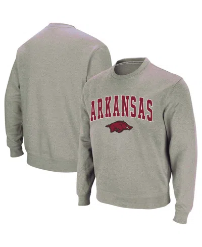 Colosseum Men's Arkansas Razorbacks Arch And Logo Crew Neck Sweatshirt In Heather Gray