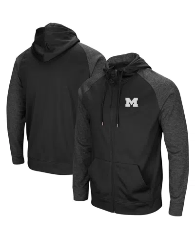 Colosseum Men's Black Michigan Wolverines Big And Tall Blackout Raglan Full-zip Hoodie