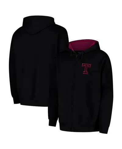 Colosseum Men's Black Temple Owls Arch Logo 3.0 Full-zip Hoodie