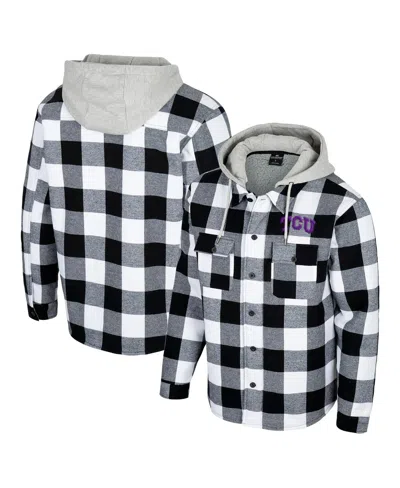 Colosseum Men's Black/white Tcu Horned Frogs Buffalo Plaid Full-zip Jacket In Black,white