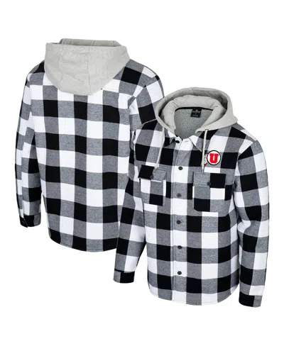 Colosseum Men's Black/white Utah Utes Buffalo Plaid Full-zip Hoodie Jacket In Black,white