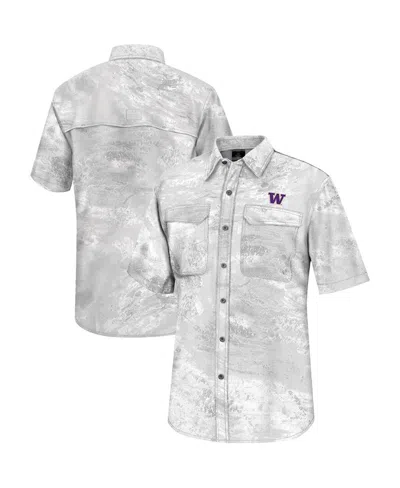 Colosseum Men's Blue Uconn Huskies Real Tree Aspect Charter Full-button Fishing T-shirt In White,realtree Camo