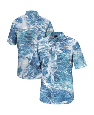 Colosseum Men's Blue Virginia Cavaliers Realtree Aspect Charter Full-button Fishing Shirt In Blue,realtree Camo