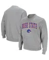 Colosseum Men's Boise State Broncos Arch And Logo Tackle Twill Pullover Sweatshirt In Heather Gray