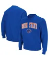 Colosseum Men's Boise State Broncos Arch And Logo Tackle Twill Pullover Sweatshirt In Royal