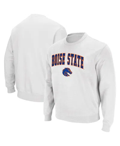 Colosseum Men's Boise State Broncos Arch And Logo Tackle Twill Pullover Sweatshirt In White