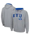 Colosseum Men's Byu Cougars Arch Logo 3.0 Full-zip Hoodie In Heather Gray