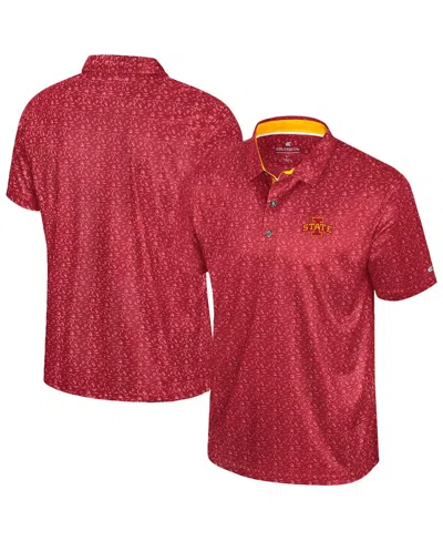 Colosseum Men's Cardinal Iowa State Cyclones Football Print Polo Shirt In Red