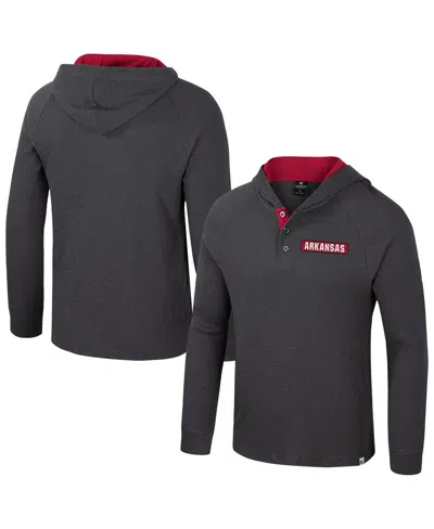 Colosseum Men's Charcoal Arkansas Razorbacks Dujour Ralgan Long Sleeve Henley Hoodie T-shirt In Gray
