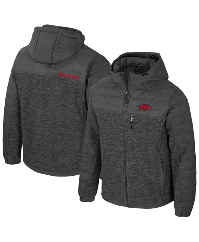 Colosseum Men's Charcoal Arkansas Razorbacks Nightman Full-zip Hoodie Puffer Jacket In Gray